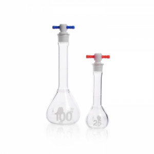 DWK Life Sciences Kimble® Kimax Volumetric Flasks, Class A, Heavy Duty, Wide Mouth with Color Coded PTFE Stopper