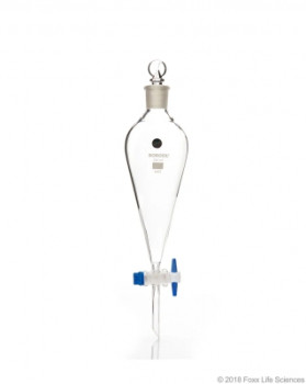 Borosil® Pear Shaped Glass Separating Funnels with PTFE Stopcock